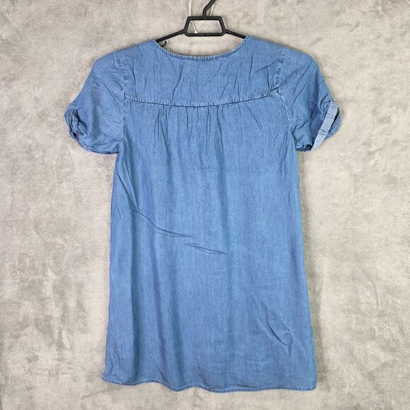 Womens Lucky Brand Blue Lyocell Tunic Dress Short Sleeve Lace Up Neckline Size L - Picture 3 of 6